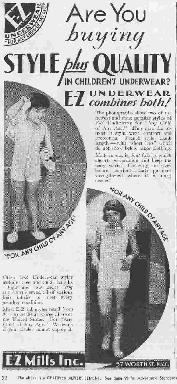 1944 boys girls E-Z cotton underwear vintage fashion for any age ad